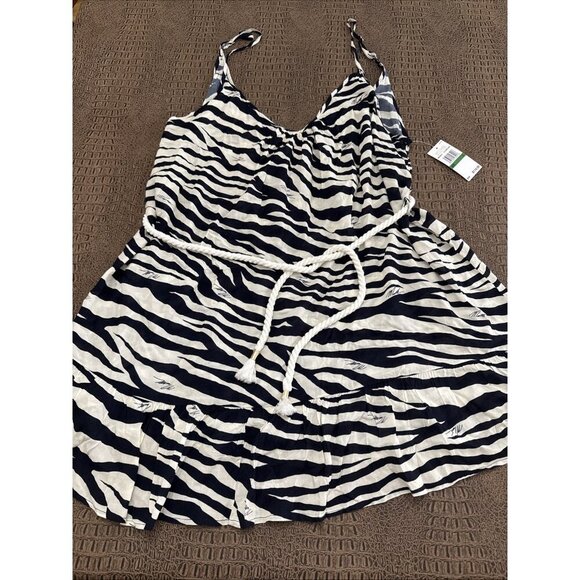 Michael Kors Zebra Print Belted Cover-Up Dress Navy White Size Large NWT - Picture 2 of 11
